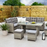 YASN 6 Piece PE Rattan Patio Furniture Set Garden Corner Sofa Set with Rectangular Table